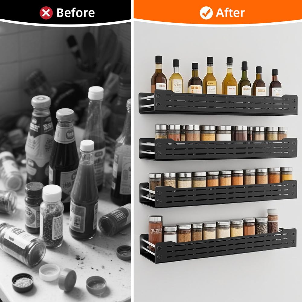 GELYA 4 Pack Spice Rack wall mounted, spice rack organizer for cabinet?Spice Organizer for Spice Jars and Seasonings?Space-Saving kitchen seasoning organizer?for Your Kitchen Cabinet,or Pantry Door