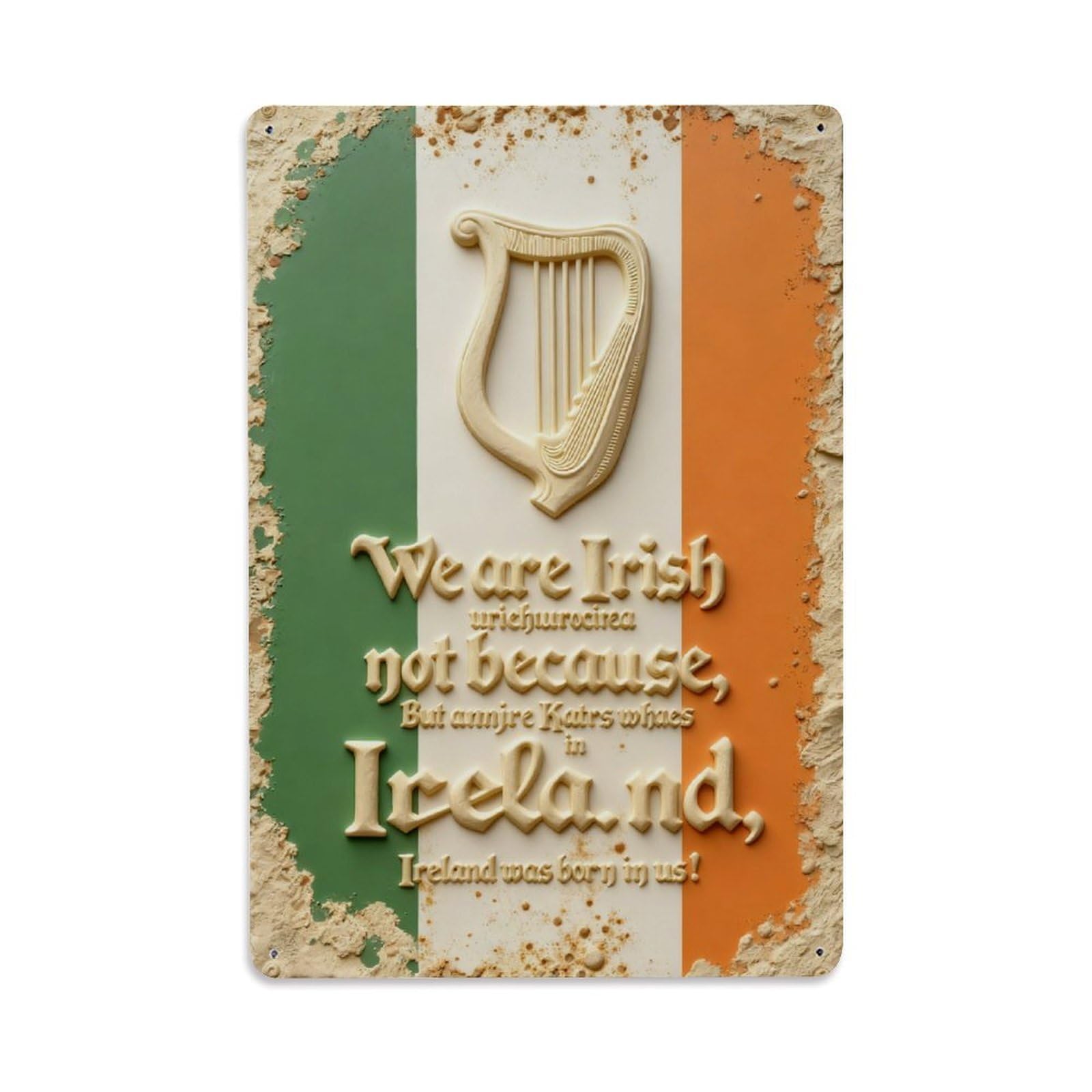 Irish Flag Harp Text Design Vintage Metal Tin Sign Retro Wall Decor, Bar Garage Cafe Kitchen Home Wall Art Poster Decoration 8x12inches