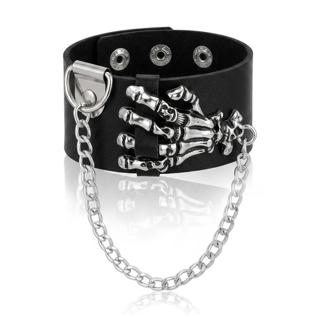 gustave Leather Cuff Bracelet Punk Gothic Adjustable Wristband Rock Style Accessory for Men Women Festival Party Wear-picture-11