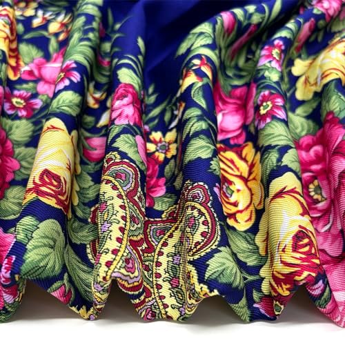 KINGREE Tassel Scarf, Large Square Shawl, Women's Traditional Retro Scarf Wrap Tassel Fringes, Floral Printing Shawl3