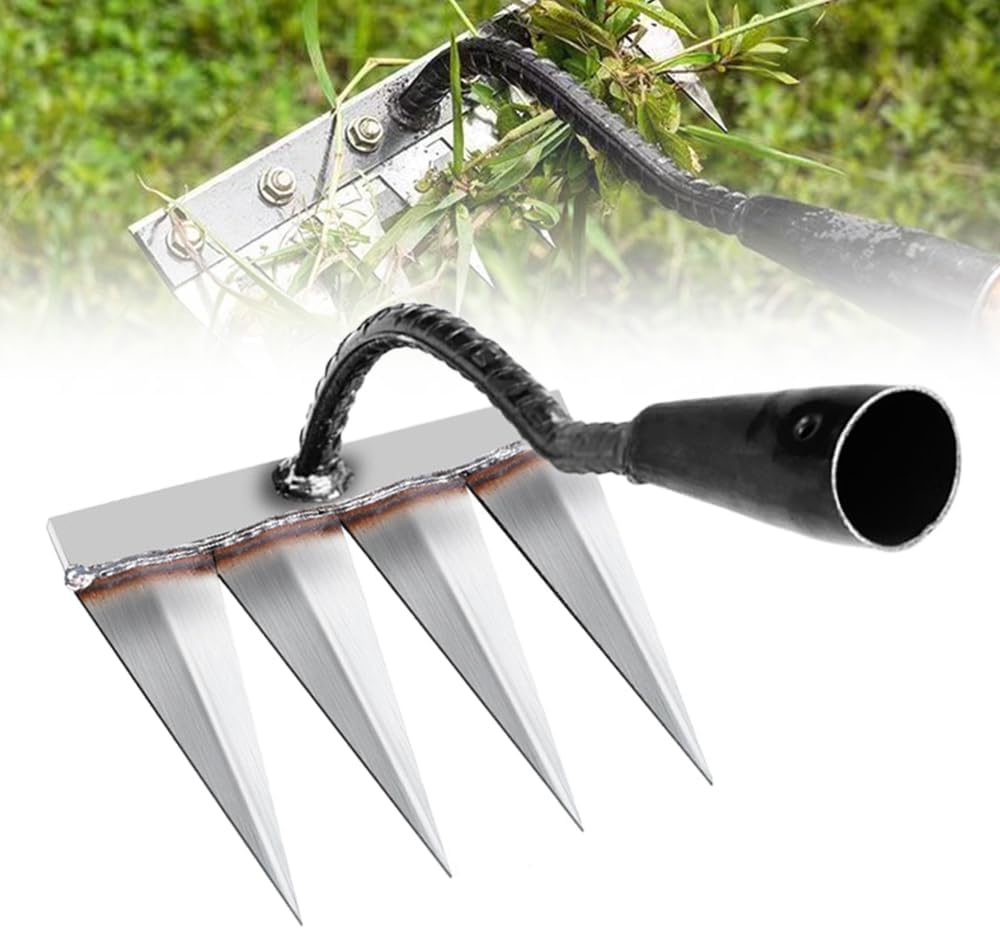 Carbon Steel Garden Hand Rake, 2026 New Garden Hand Rake Tool Carbon Steel 5/6/7/8 Teeth, Heavy Duty Weed Remover Tool Garden Weed Pulling Tool for Yard, Farm, Soil & Lawn Care (4 Teeth)
