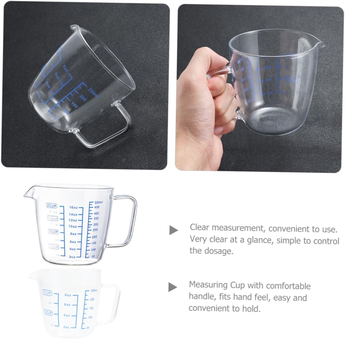 Unomor 2pcs High Borosilicate Glass Measuring Cups Liquid Measurement for Baking and Cooking Accurate Scale and Multi-purpose Mixing Tools