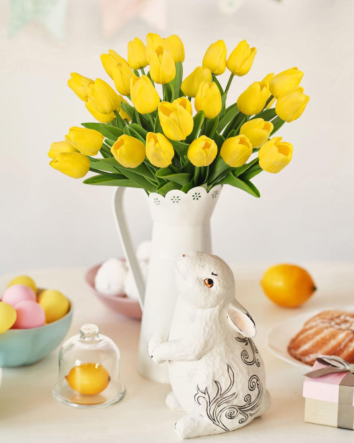 MACTING Yellow Artificial Tulip Flowers - 13.7" 30PCS Real Touch Fake PU Tulips Bouquet Faux Spring Flowers for Floral Arrangements Table Centerpiece Kitchen Home Valentines Day Easter Decorations - Image 7