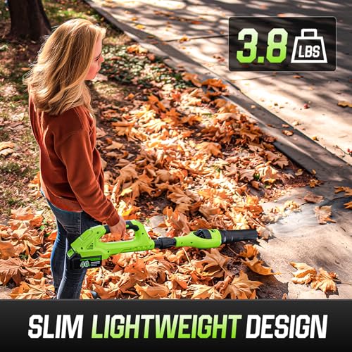 Image of Leaf Blower Cordless, 40V Leaf Blowers with 2 Battery Brushless 300 Rotatable Blower Tube with Adjustable Pole (98inch) 580CFM /180MPH & 2 Speed Gutter Cleaning Tools for Garden，House