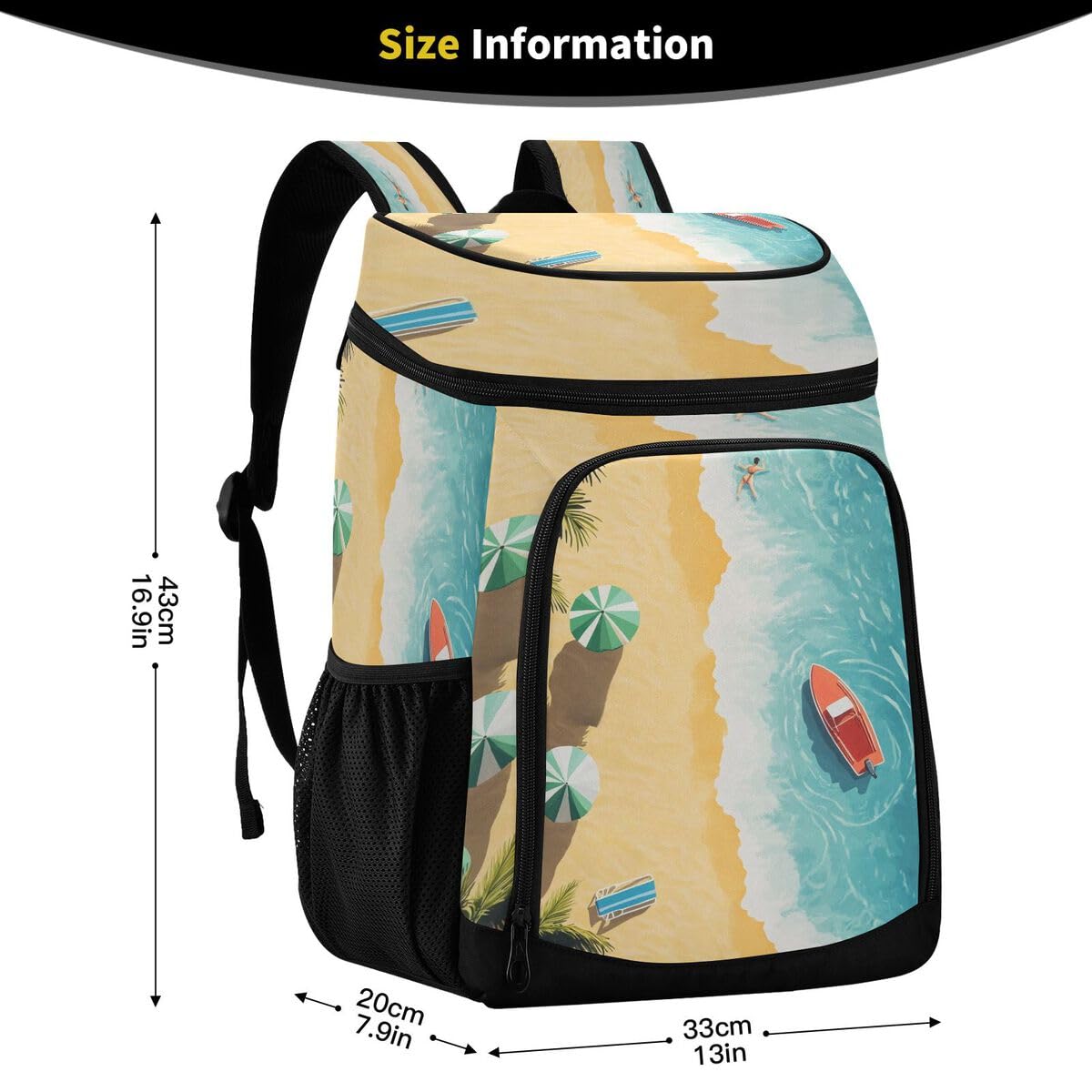 Beach Palm Blue Cooler Backpack Leakproof Insulated Lunch Cooler Bag 30 Cans Camping Backpacks for Camping Hiking Beach