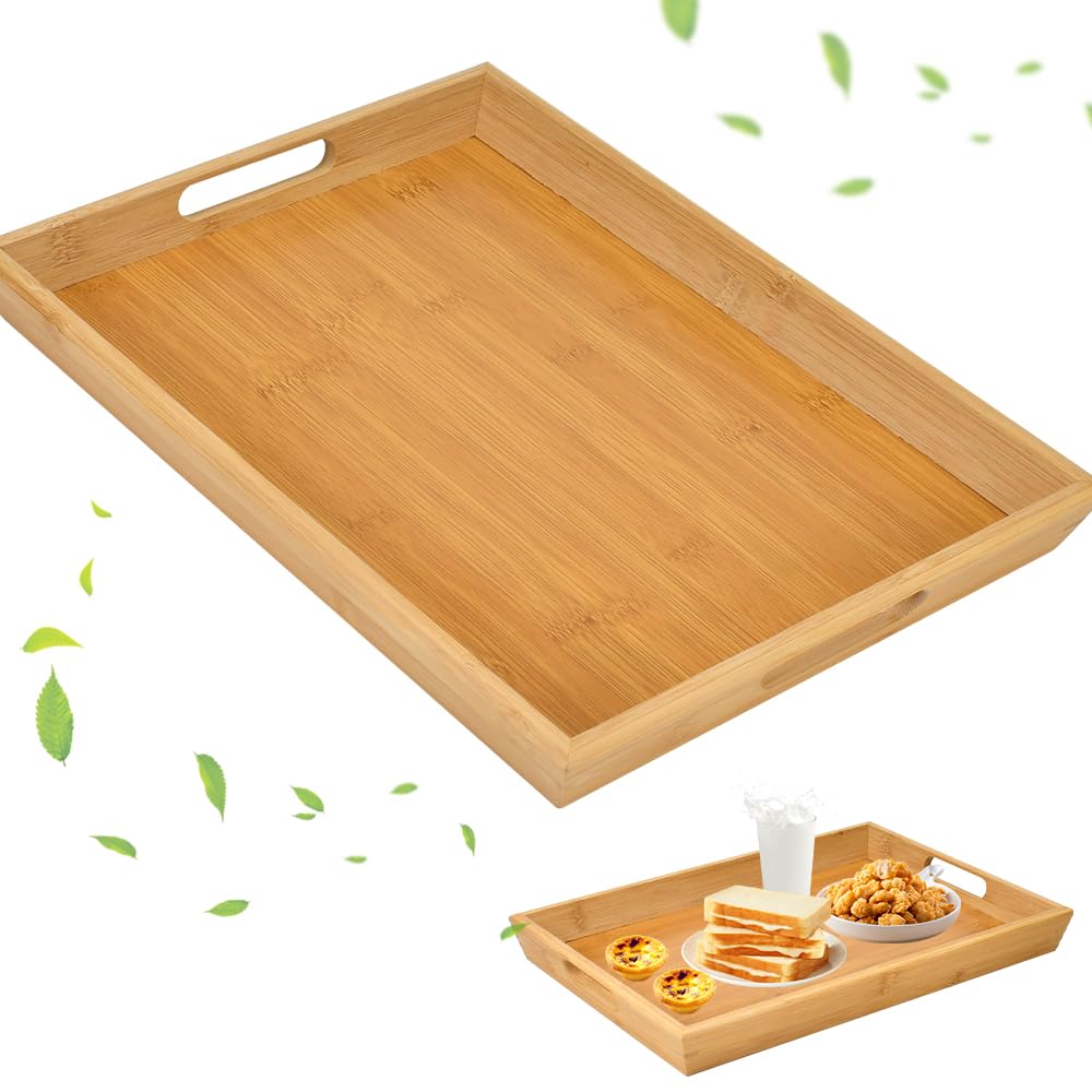 Vassoio Da Portata In Bambù - 41x29x3.2 Cm Con Manici | Per Alimenti, Colazione, Tè E Servire - Foto 7
