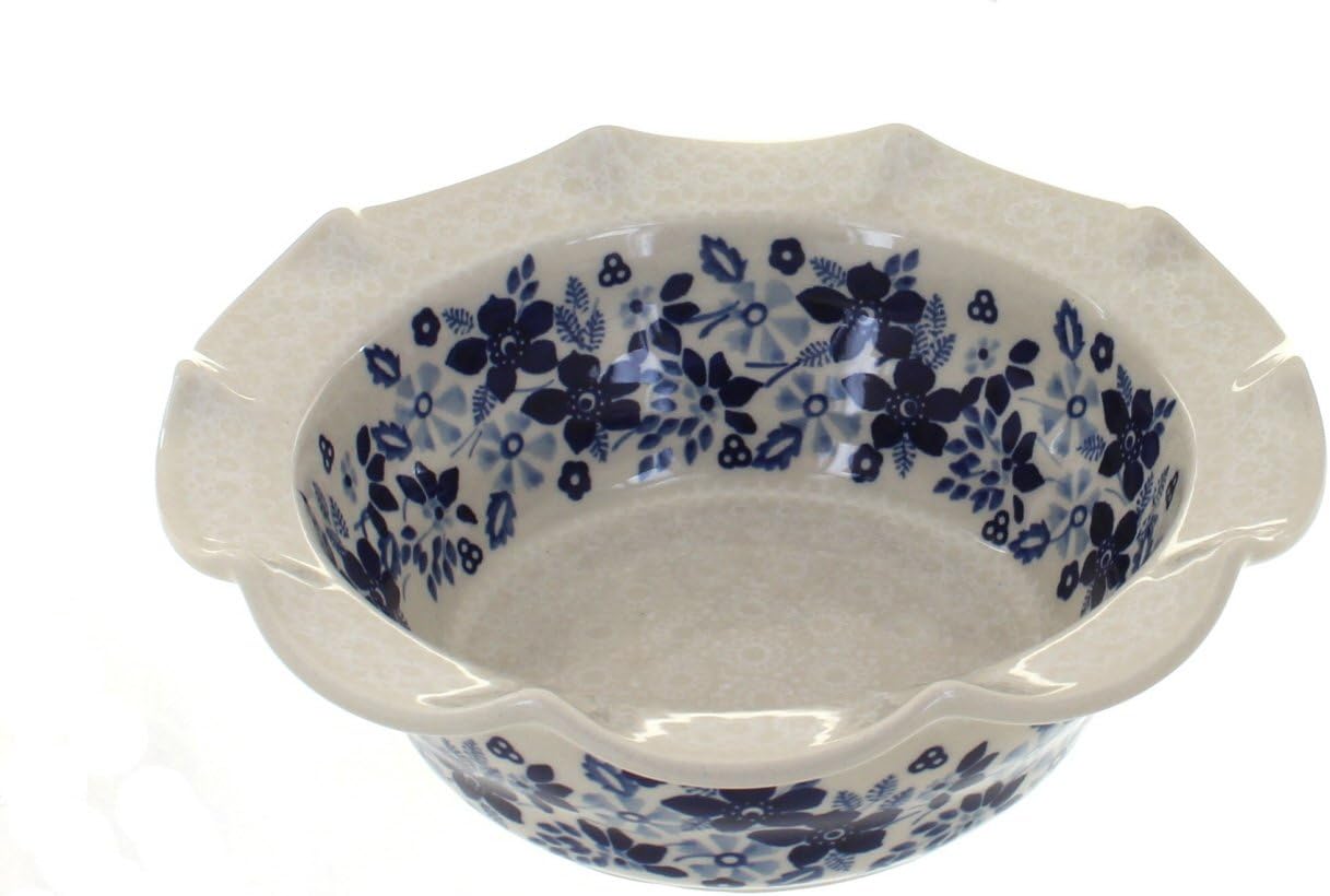 Blue Rose Polish Pottery - Blue Tulip Small Scallop Serving Dish - 8" Diameter - Beautiful Serving Bowl for Special Occasions, Dinner Parties, Or Everyday Dining