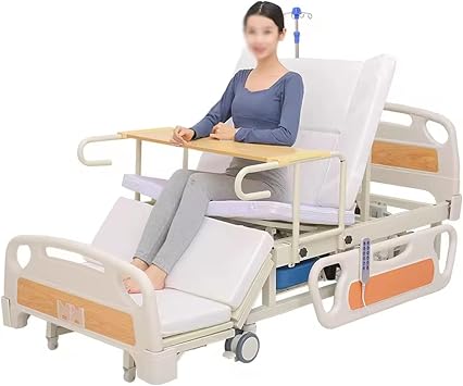 Electric Multifunctional Nursing Bed with Commode Chair and Breathable Mattress, Intelligent Remote Control, ICU Bed A