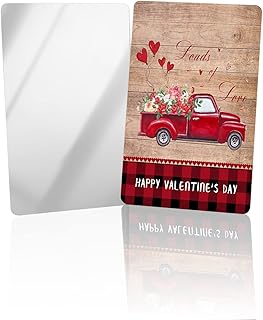 OComster Retro Truck with Love Balloon Compact Mirror Bulk Mini Card Mirror, Retro Wooden Board Loads of Love Small Compact Mirror for Purse, Rectangular Handheld Pocket Makeup Mirror