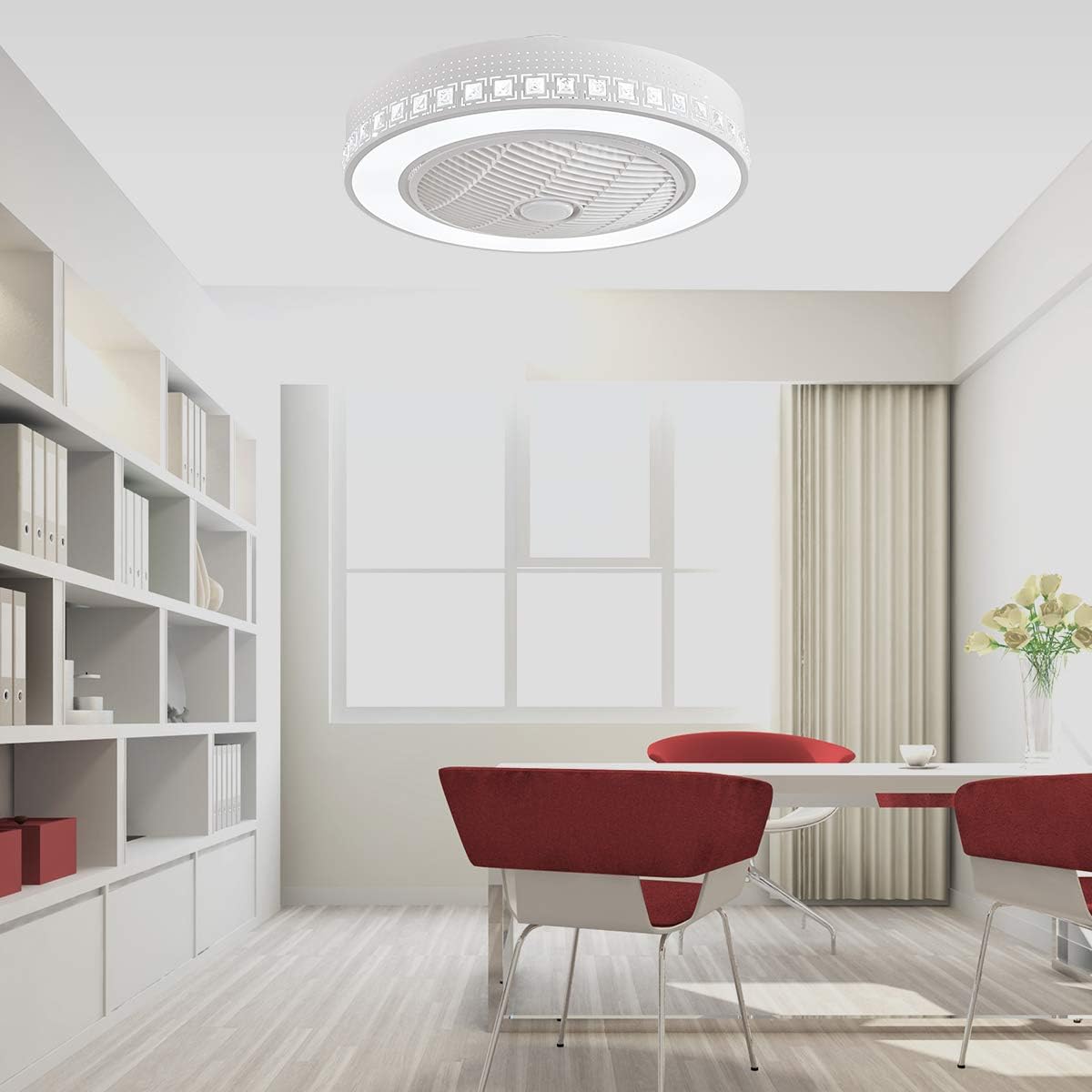 Discount WUPYI Circular Ceiling Fans with Lights,23 Modern Ceiling Fan Light Fixture Flush Mount,Chandelier with Fan Remote Control,3 Color 3 Speeds Changing,Timing function,for Bedroom