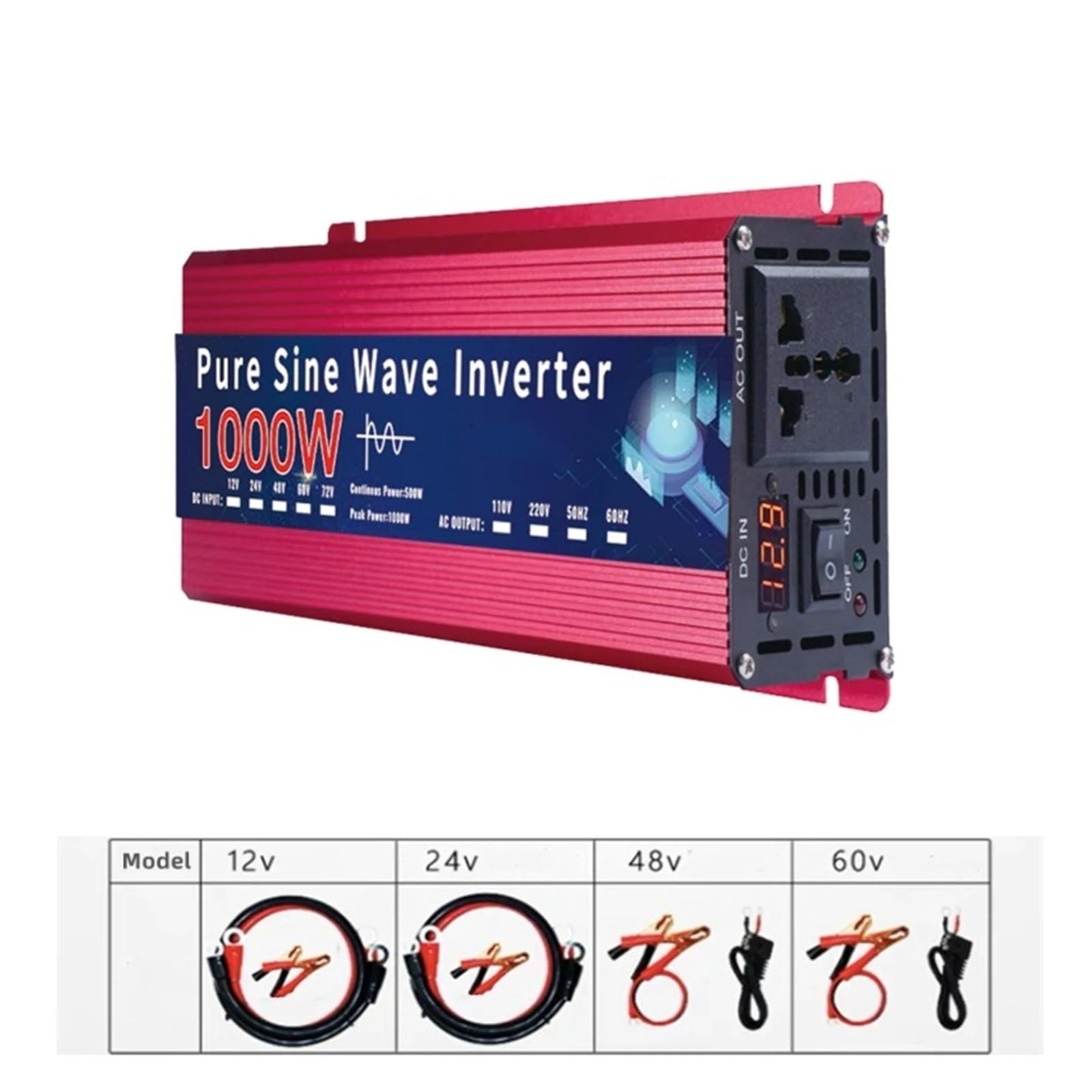 Power Inverter A Onda Sinusoidale Pura 12V 220V 24V CC A CA 110V/220V 2000W 3000W 4000W Convertitore Tensione Alimentazione Portatile Inverter Solare Auto Convertitore(12V,110V 60HZ,1000W)