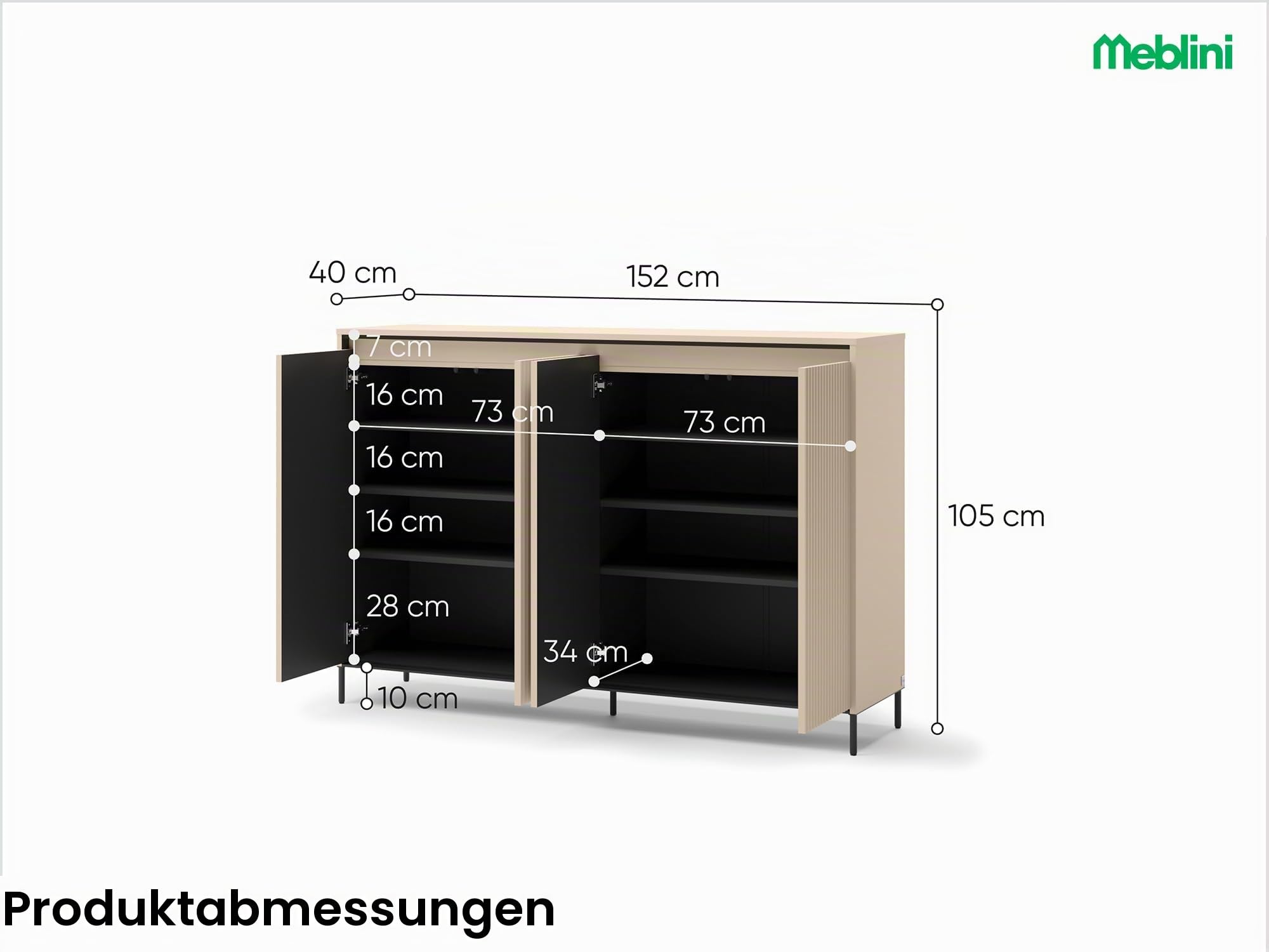 MEBLINI Garderobe Flur Möbel Set mit LED - Garderobenschrank Flur mitl Kommode - Garderobe Schrank - Flurgarderobe - Flurschrank hoch - Trend - Beige/Schwarz