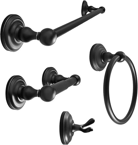 SENTO ROBIKI - Juego de accesorios de baño negros, accesorios de baño, incluye gancho para bata, soporte para papel higiénico, toallero, toallero de