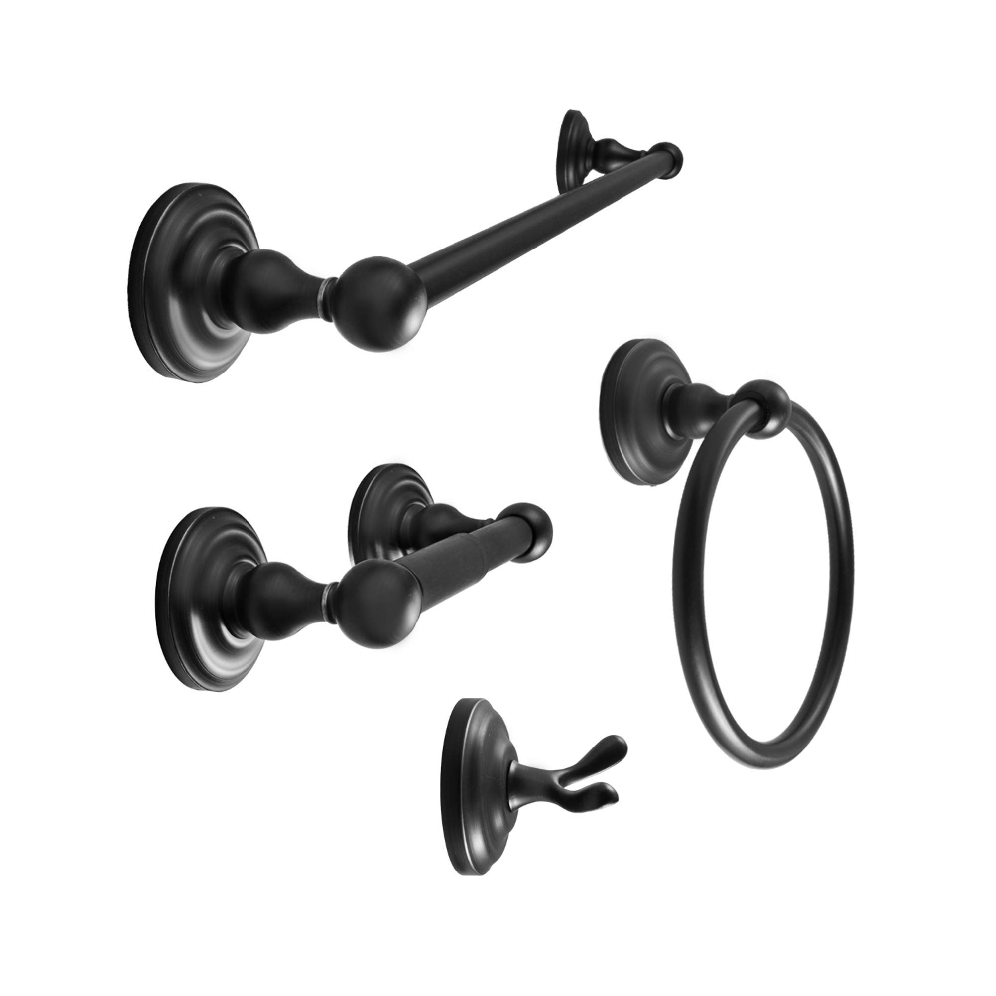 SENTO ROBIKI Black Bathroom Accessories Set, Bath Hardware, Includes Robe Hook, Toilet Paper Holder, Towel Ring, 18” & 24” Towel Bar, Duty Metal Bath