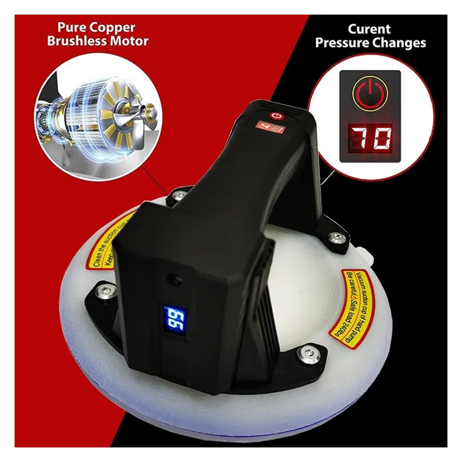 Ventosa de vacío eléctrica de 8 pulgadas for azulejos de vidrio, fuerte capacidad de rodamiento de 280kg, ventosa de vacío eléctrica de 2400mAh con bomba de aire