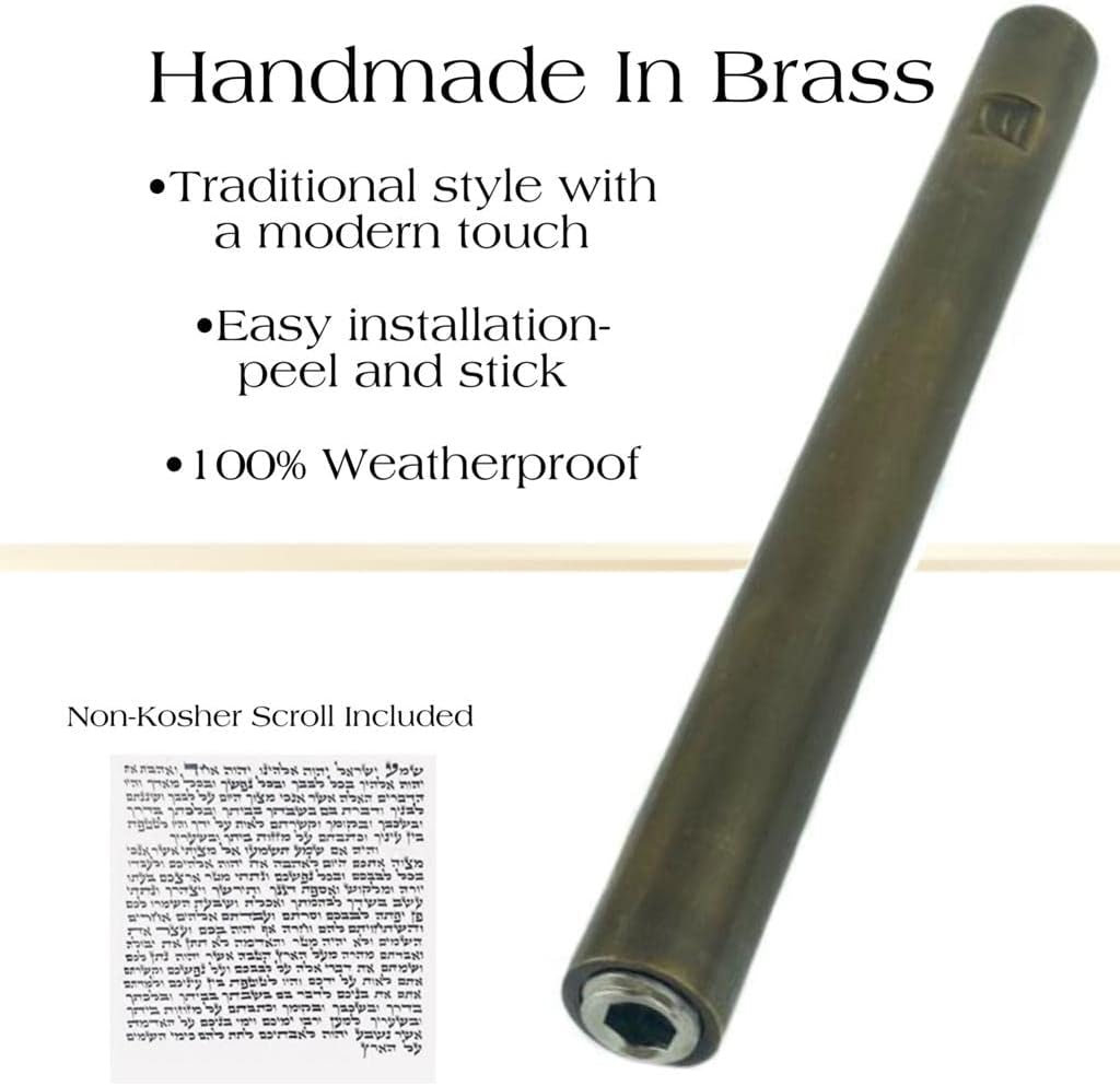 A&S Brass Mezuzah Case With Scroll For Door Weatherproof Metal Mezuza Cover Home Blessing and Protection Housewarming Gift (Bronze/Solid, 6 Inches)