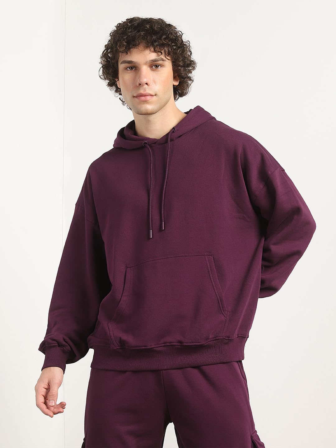 NOBERO Men Oversized Fit Sweatshirt-Joggers Coord Set(1M-LWCS-R0193-MP4_Midnight Plum_L) 3