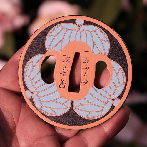 Miniatura 11 de Iron Tsuba & Alloy Samurai Fuchi Kashira Menuki - Exquisito diseño floral tallado a mano, accesorios antiguos de espada katana japonesa para artes