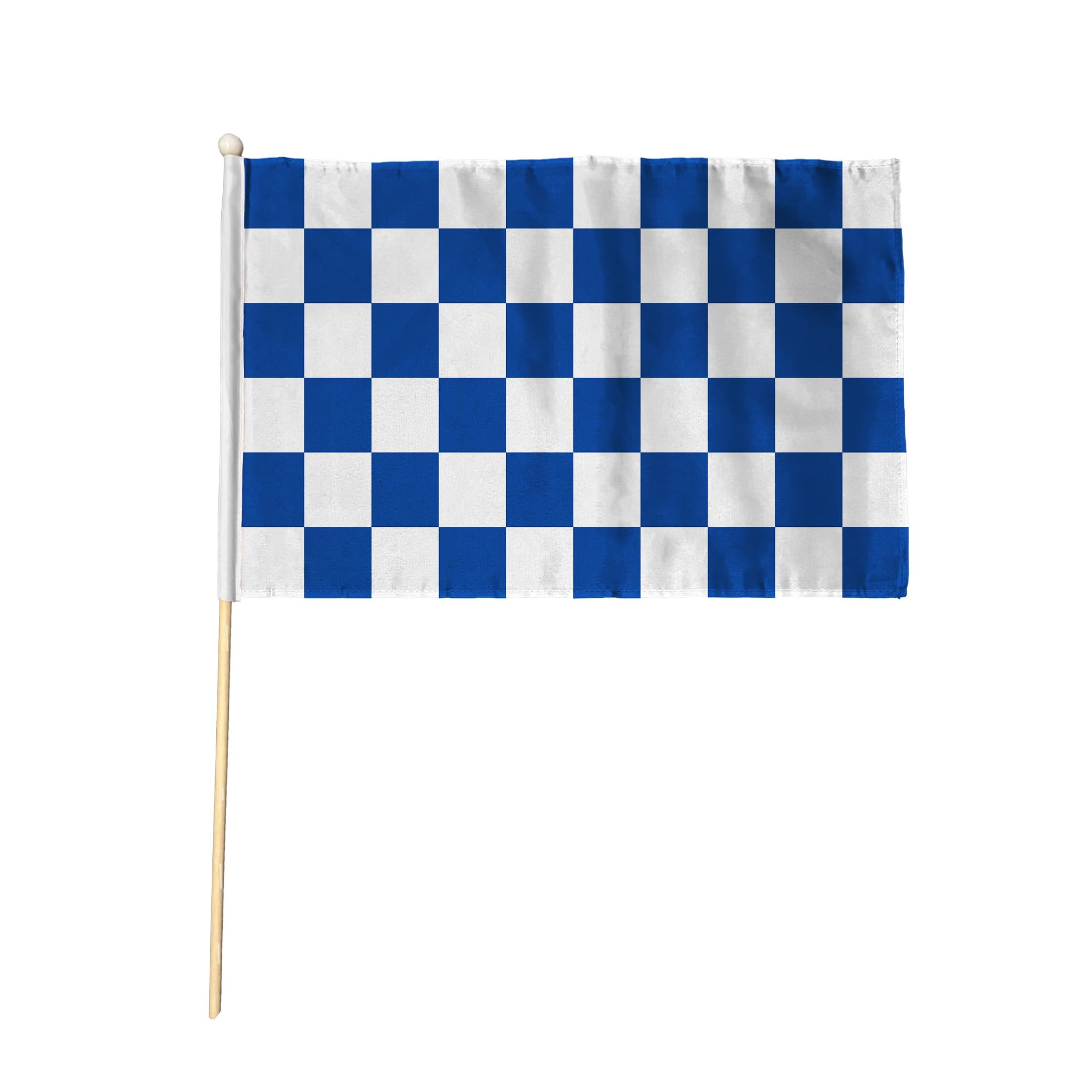 Flagtex Blue and White Checkered Hand Waving Flags (9x6 Inch) 6 Pack - Premium Wooden Stick Hand Flags with Natural Wood Poles for Football Sports Events Supporters Celebrations