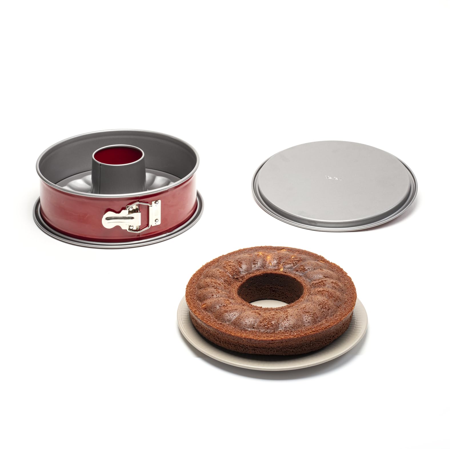 TEFAL Moule a savarin Delibake en acier - O 25 cm - Rouge et gris - Avec charniere