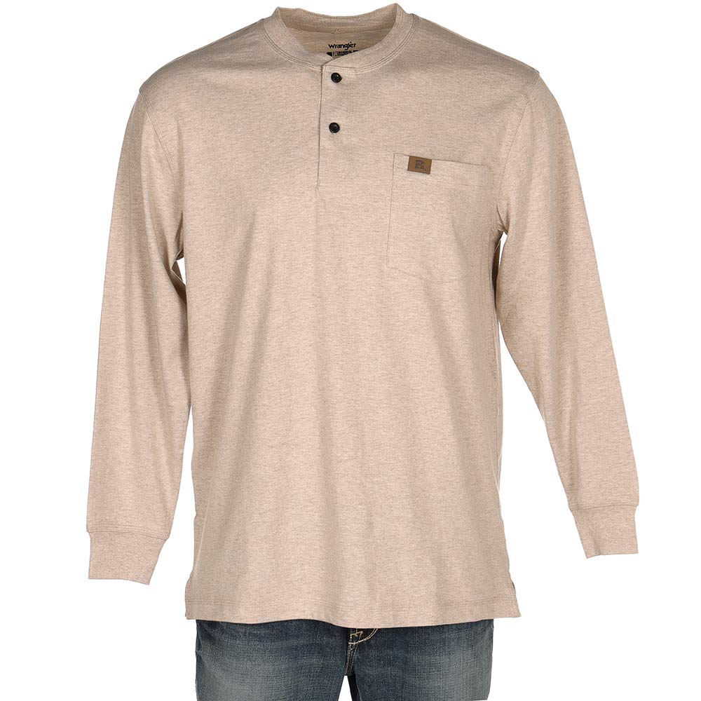 Wrangler Riggs Workwear Men's Long Sleeve Henley, Oatmeal Heather, XL