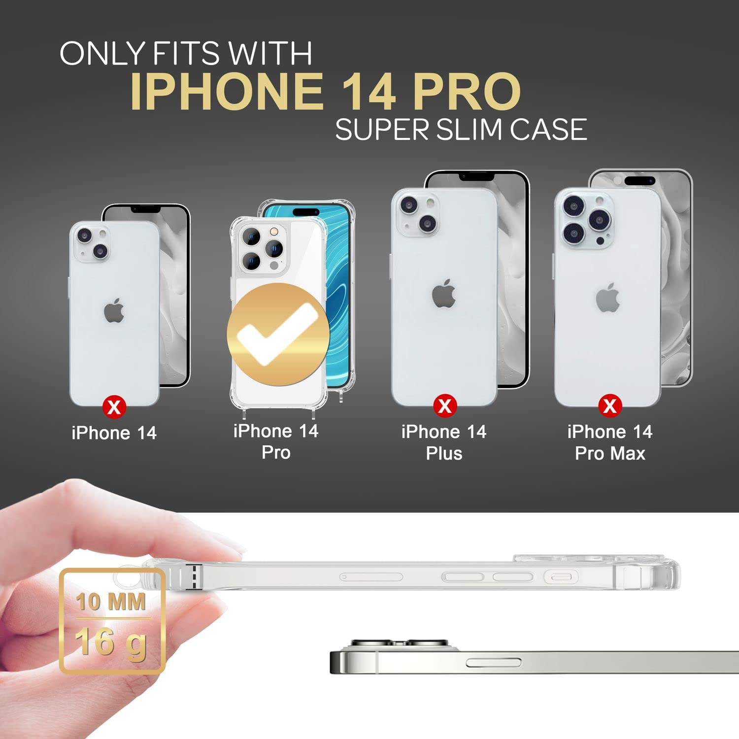 NALIA Necklace Case for iPhone 14 Pro, Transparent Hybrid Cover & Strap, HANGIT PRO (Anti-Yellow Back & Adjustable) - Image 4