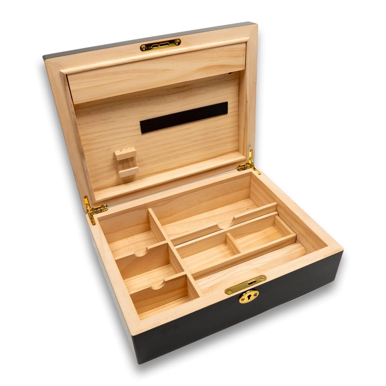 Weedor - Caja de madera dura con barra de luz, con cerradura y elegante