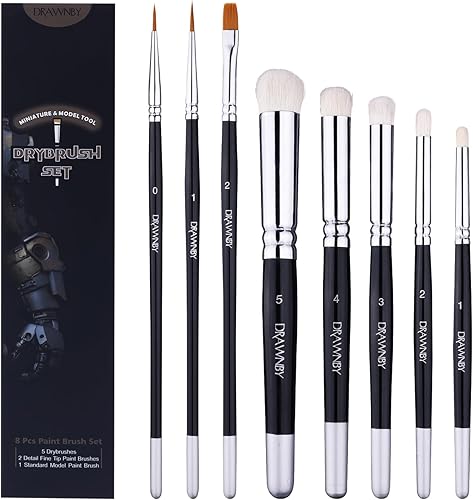 Drybrush Set, 8 PCS Dry Brush Miniature Painting Brushes Includes 5 Drybrush, 2 Detail Fine Tip Brush, 1 Standard Model Brush for Advanced & disponible en Yaxa Costa Rica