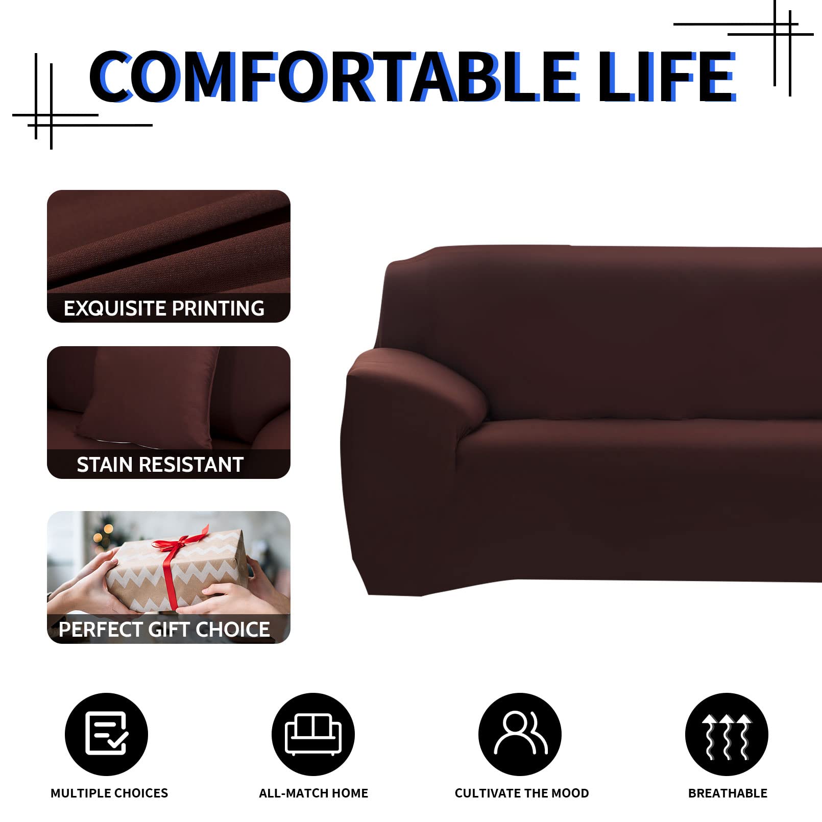 Lydevo Copridivano Elasticizzato 1 Posto Fodere Copri Divano con Braccioli con 2 Copricuscini Moderno Copridivano Fantasia Universale Antiscivolo Lavabile Divano Protector,Caffè