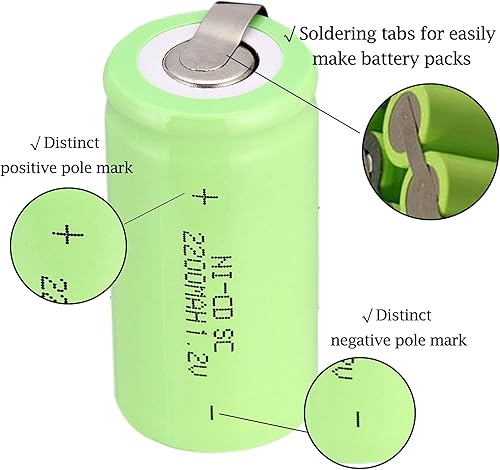 Miniatura 3 de Ni-Cd 1.2V 2200MAH Batería Recargable Sub C SC Baterías (Verde* 6)