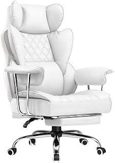 COMHOMA Big and Tall Office Chair, High Back Leather Gaming Chairs with Footrest, Executive Ergonomic Office Chair with Pocket Spring Lumbar Support and with Outward Fixed Soft Armrests