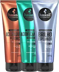 Kit Supermáscaras Haskell Acidificante Redutor de pH, Brilho Espelhado e Aceleradora de Força 240g