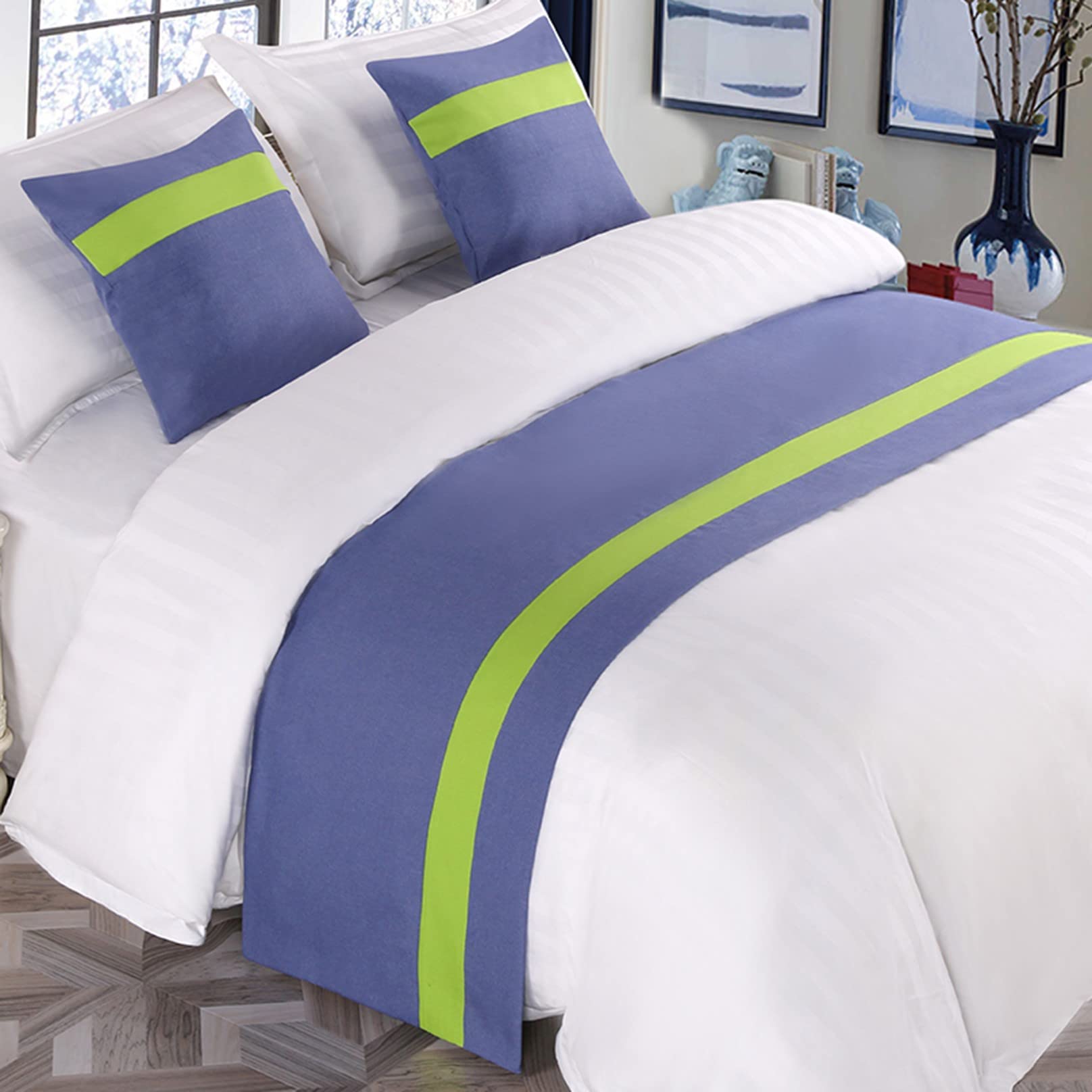 TTiiLoe Bed Runner for Foot of Bed Stripe Pattern Blue Decor Bedding Protection Cover Bed Scarf Bed End Towel Bed Mat No Fading Hotel Bedroom Wedding Room,240x50cm