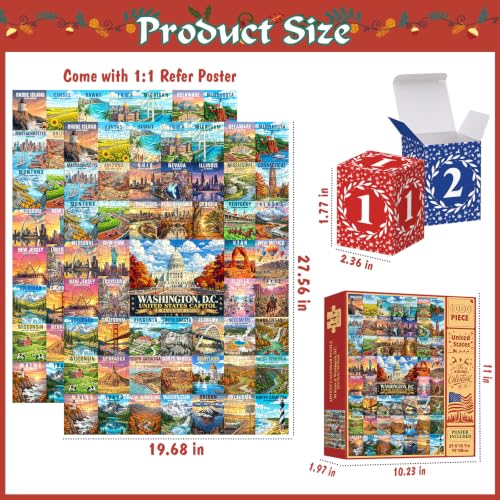 50 States & Washington, D.C. Puzzle Advent Calendar 2026 Adult, United States Advent Calendar Puzzles for Adults, Advent Puzzles 1000 Pieces Christmas Countdown Gifts for Family Friends - image 3
