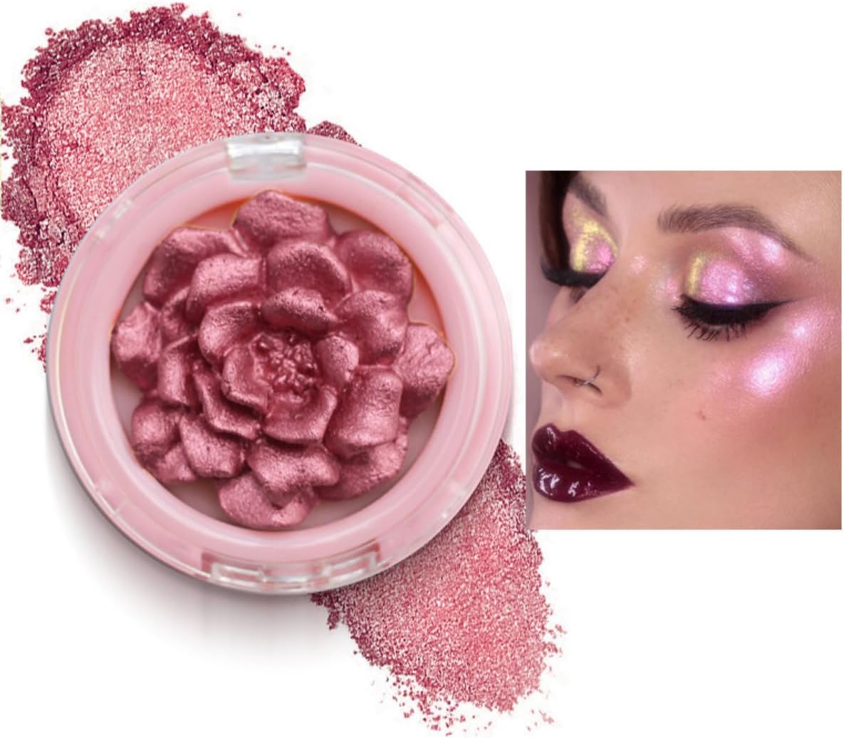 KARLOR 3D Pink Highlighter for Face Makeup Pink Highlighter Powder Palette 3D Rose Petals Blush Glittering Glitter Face Cheek Nose (07 Pink)