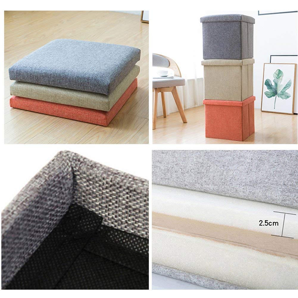 Cubo de Almacenamiento, Plegable Caja Plegable Tela de Lino Reposapiés Taburete con Tapa extraíble Reposapiés Mesa de Centro - Verde 30 cm (Gris 38 cm (15 Pulgadas))