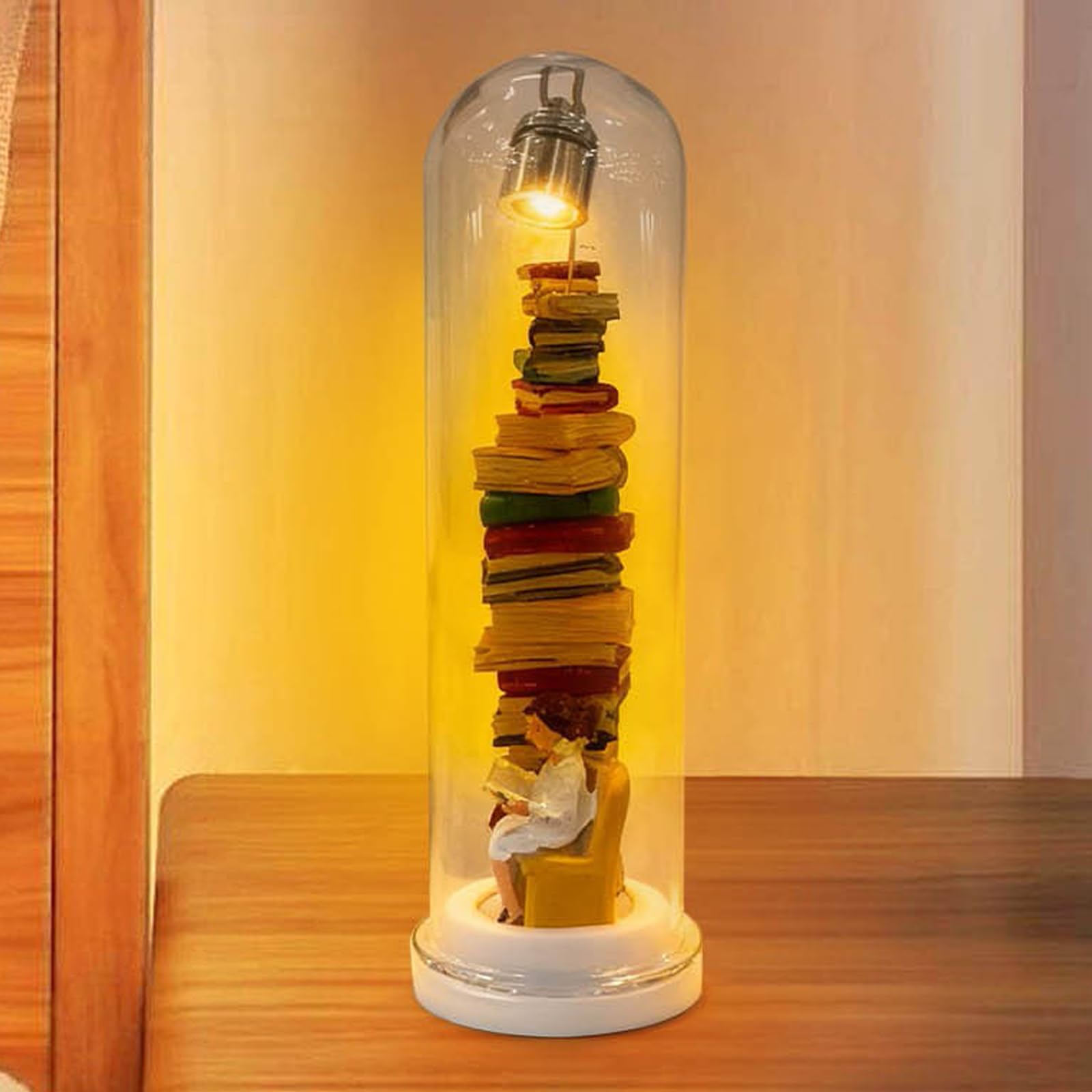Reader Night Light, LED Resin Stained Stacked Books Lamp, 3D Mini Reading Nook Book Light Sculptures for Readers, Christmas Gifts for Desktop Xmas Home Decor (C)