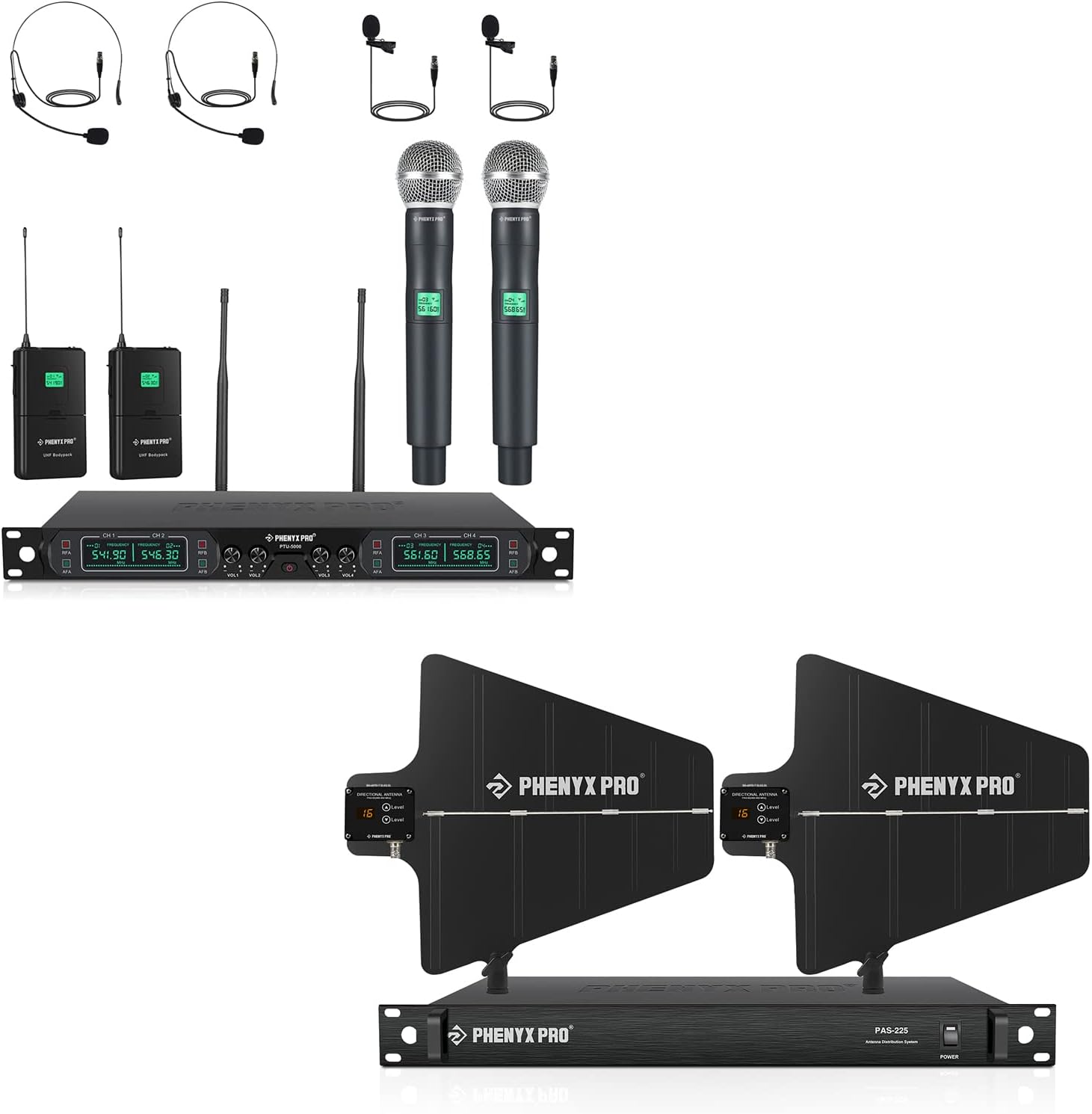 Phenyx Pro 4Channel UHF Wireless Microphone System PTU