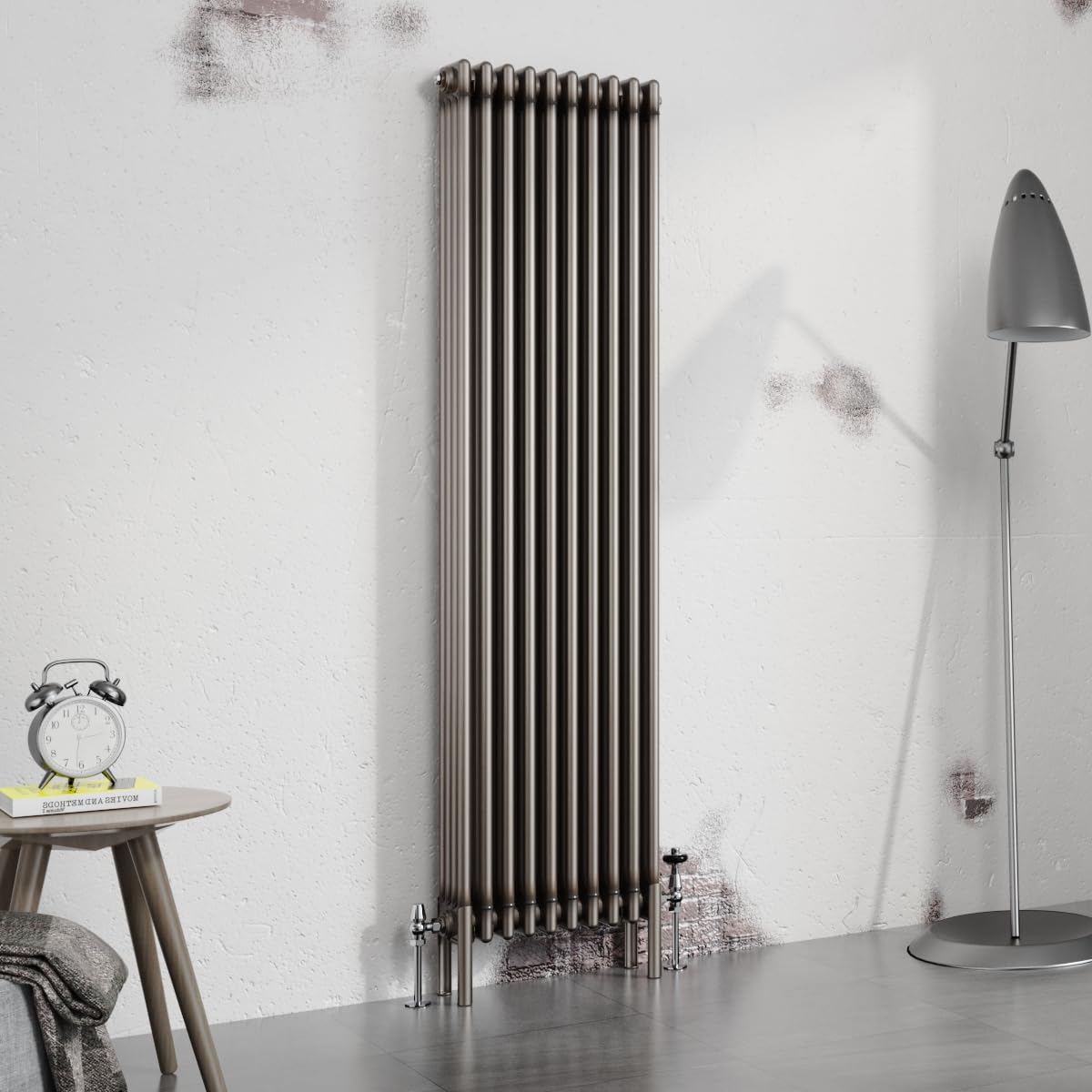 Warmehaus 1800x470mm Raw Metal Vertical 4 Column Radiator Traditional Cast Iron Style Bathroom Radiator Central Heating