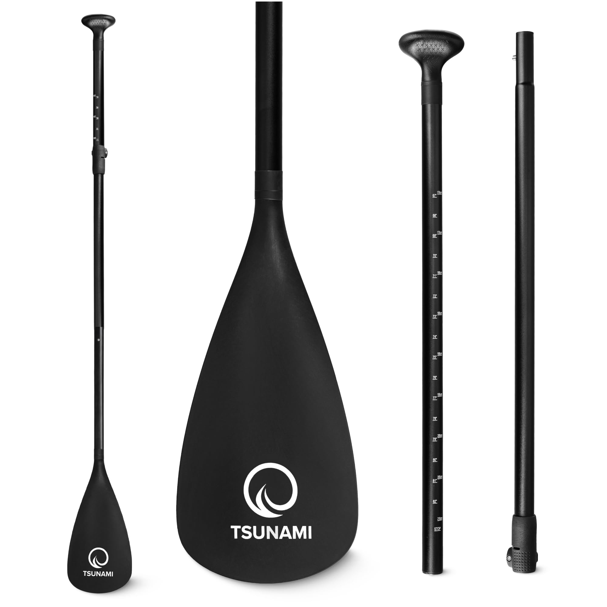 TSUNAMI Paddle 3-teilig für SUP Stand-Up Paddling Board, Stechpaddel, Verstellbar Teleskop 165cm-215cm, Kunststoff, Rutschfester Griff, für Kajak, Dingy Boote, Paddelboard, Schlauchboot SUP