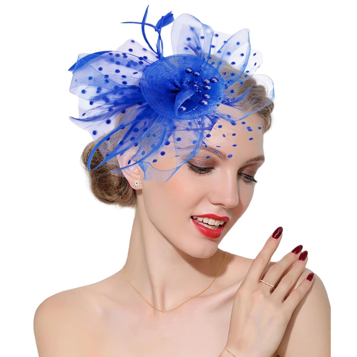 Fascinators Hats 20s 50s Pillbox Hat Cocktail Tea Party for Women (Blue, One Size)