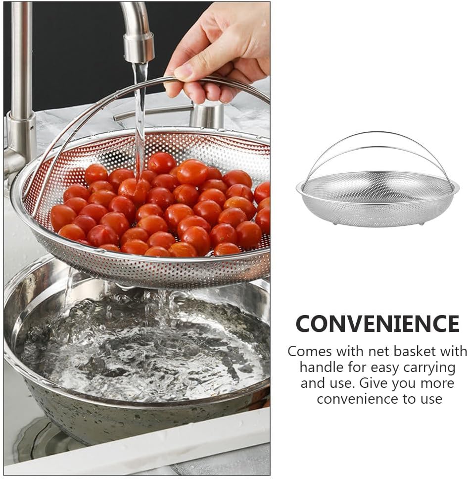 10 Inch Stainless Steel Steamer Basket Mesh Strainer with Handle for Steaming Rice Vegetables and Washing Fruits Lightweight Perforated Design Easy Clean