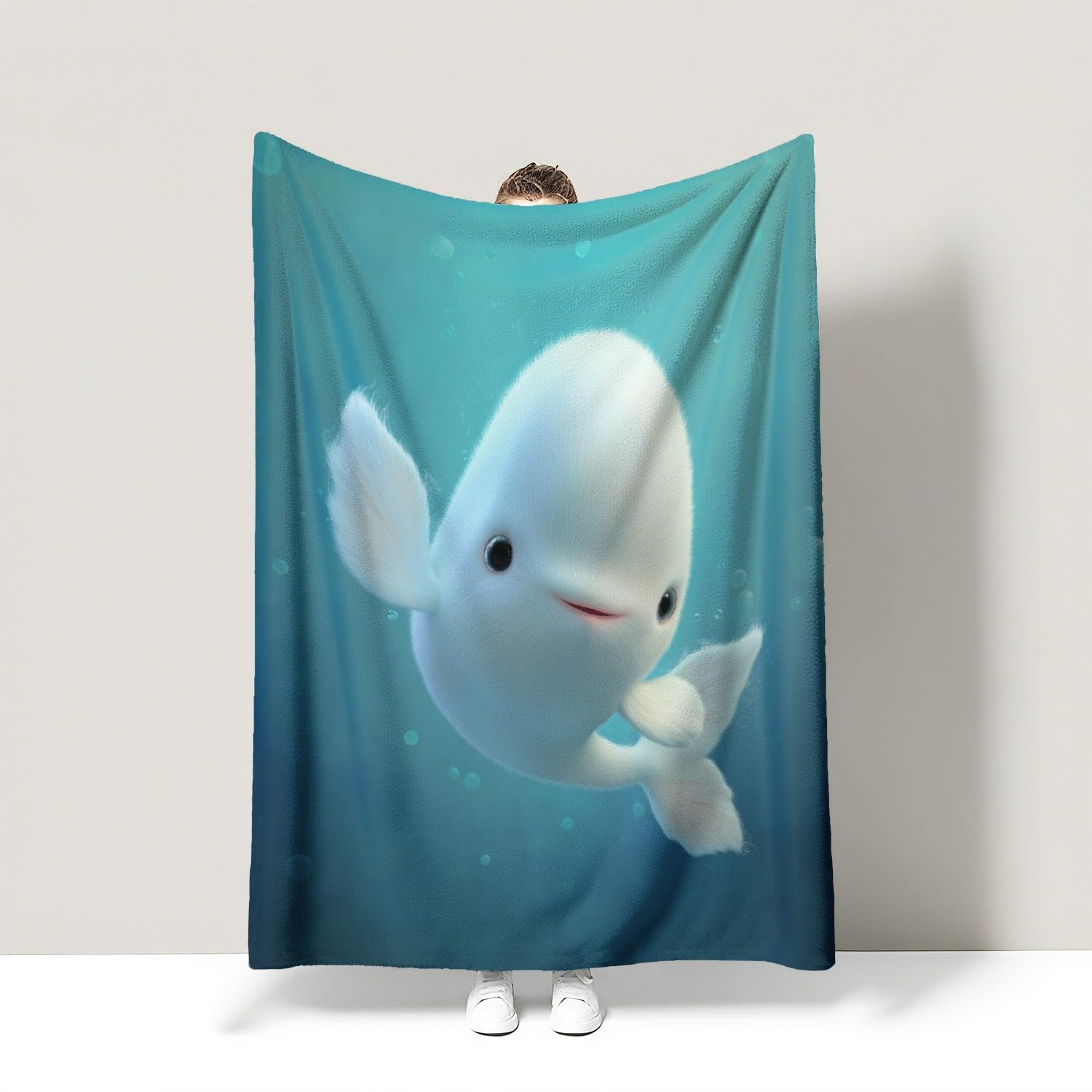 Couverture polaire bleue 230x270 cm avec motif poisson mignon pour lit double