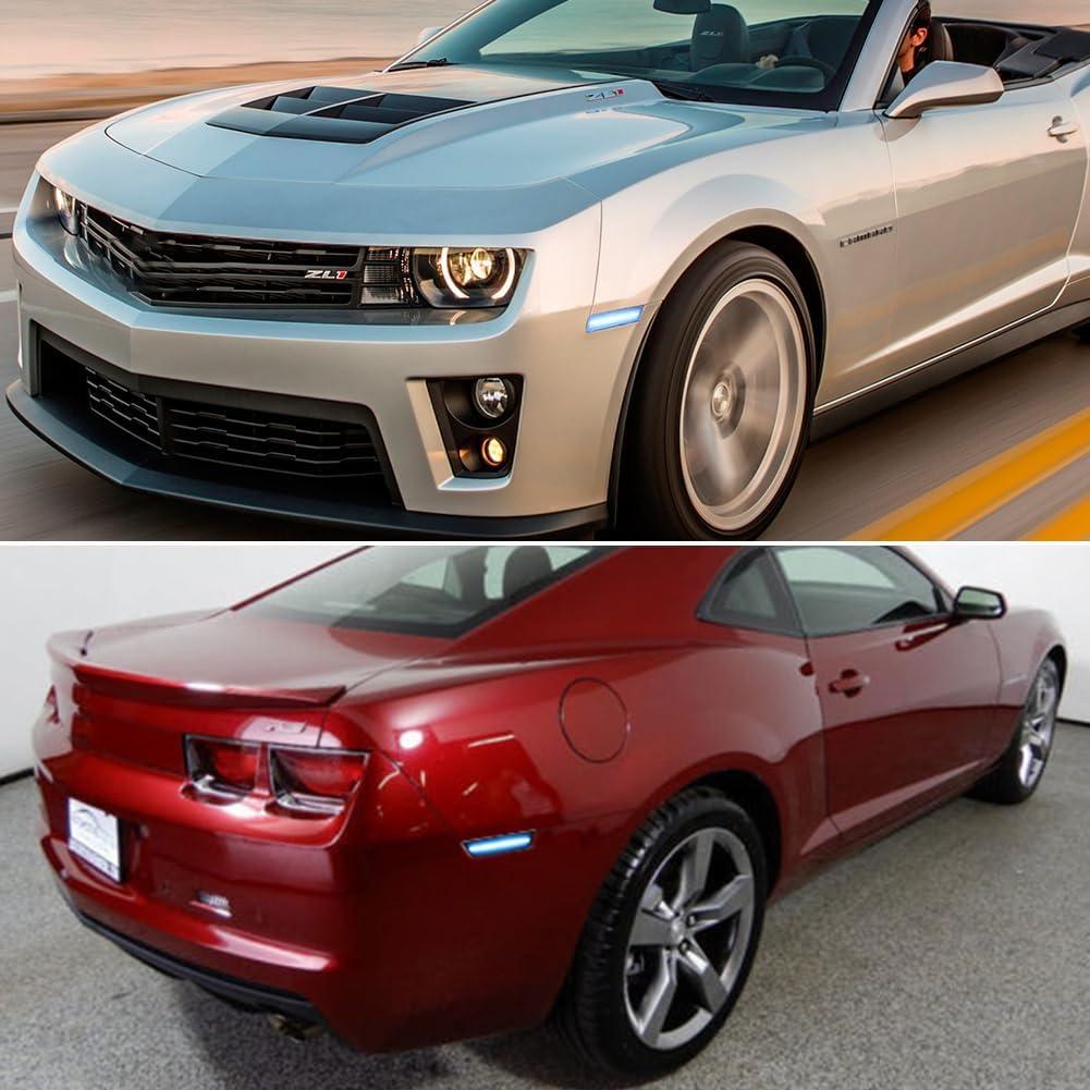 For 2010 2011 2012 2013 2014 2015 Chevrolet Camaro Front Rear Bumper Side Marker Lights Smoked lens ice blue Led Lights 4 pcs
