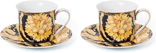 Miniatura 3 de Royalty - Juego de tazas de té o café de lujo, oro de 24 quilates (12 unidades, negro floral)