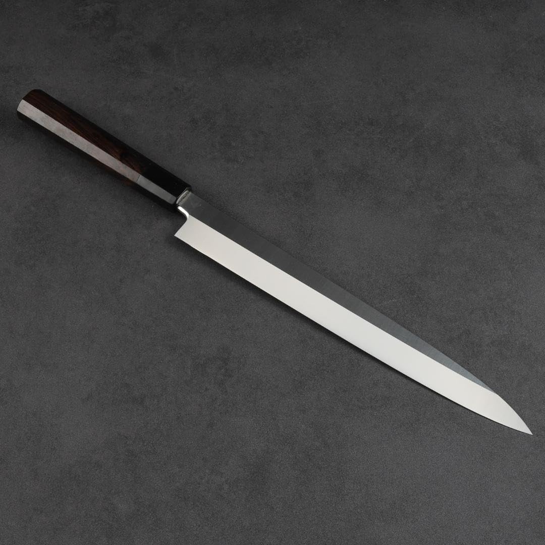鬼反り　尺三　先丸　柳刃　包丁　和包丁　V金10号　黒檀銀ニ巻八角柄 尺三 鏡面 先丸柳刃 包丁 和包丁 V金10号 本焼 鬼反り 黒檀黒水牛八角