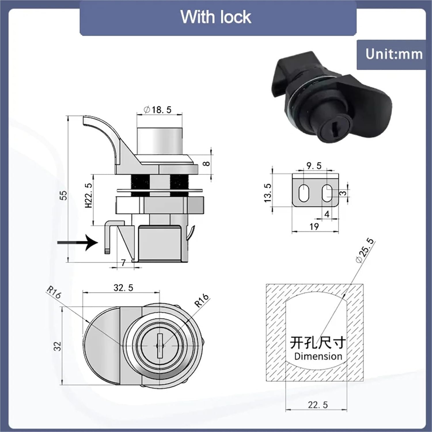 Button Activated Plastic Cam with Lock o 1Pcs(with Lock)