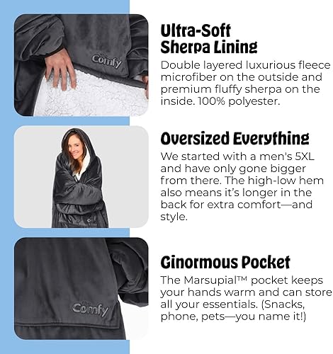 Miniatura 236 de THE COMFY Original - Manta de forro polar de microfibra con forro sherpa, diseño de gran tamaño con capucha y bolsillo de Shark Tank Aqua