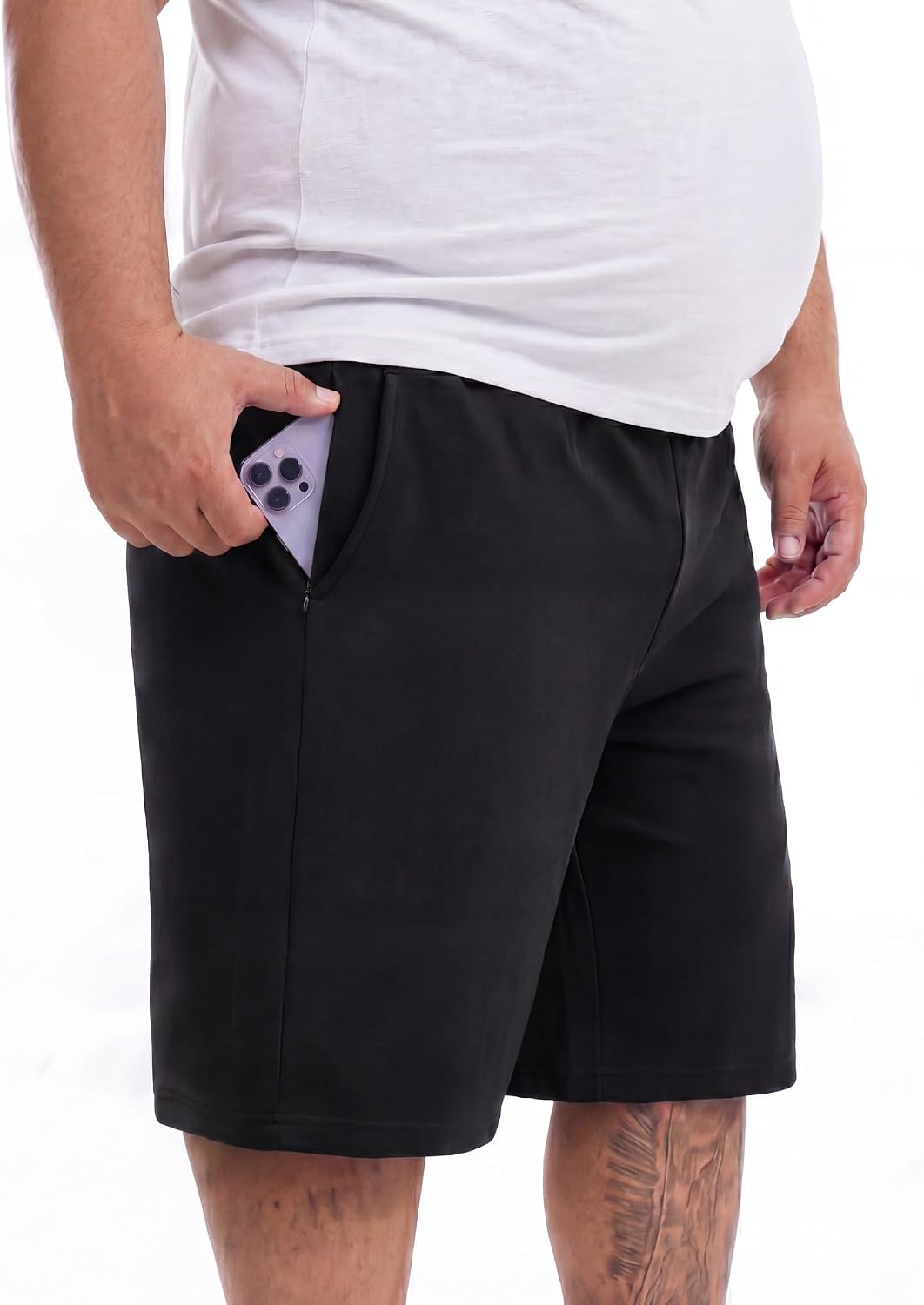 BRISIRA Men's Big & Tall Sweat Shorts, Hidden Zipper Pocket, Casual Cotton Blend Shorts, Soft Breathable Athletic Lounge Gym