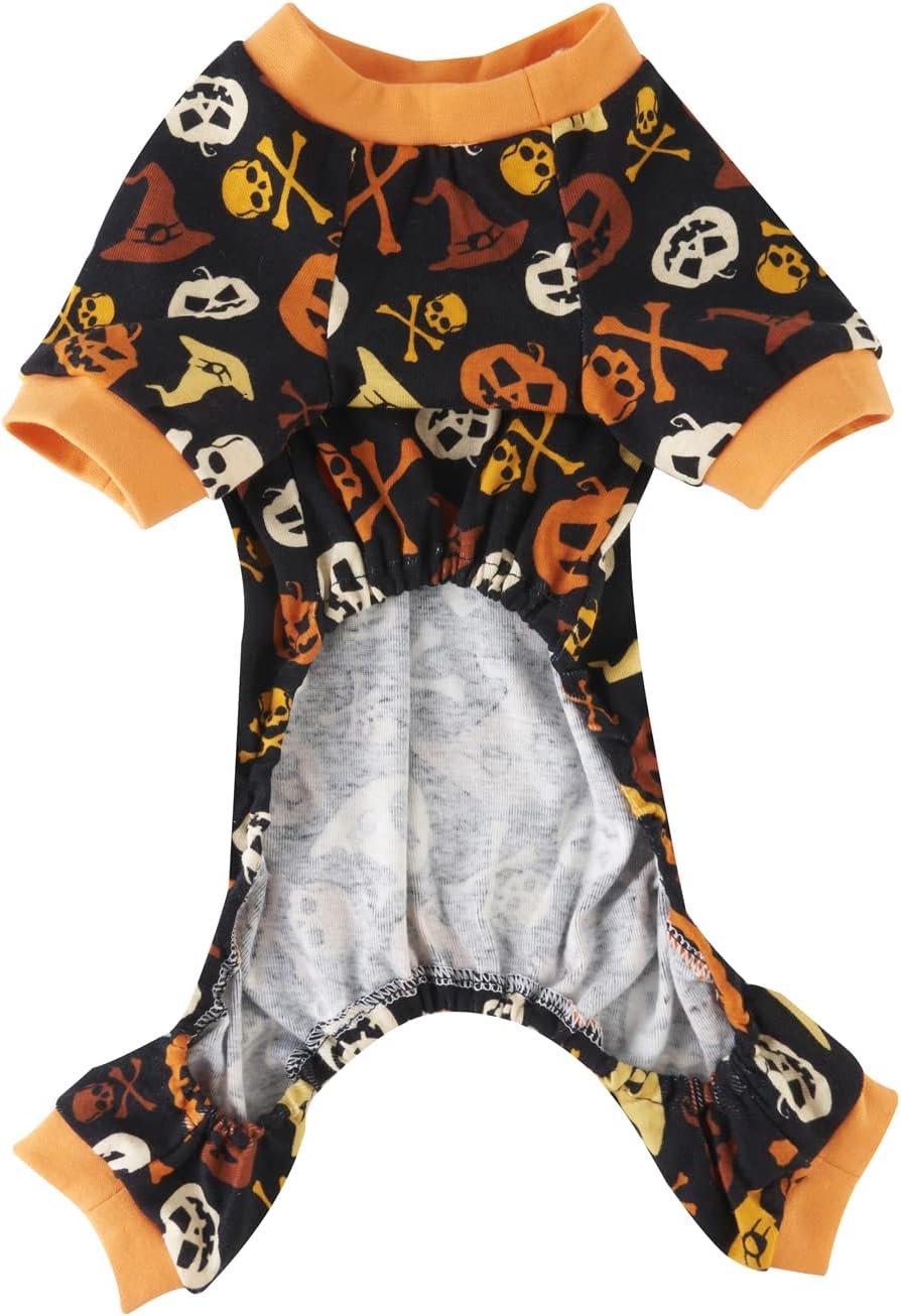 Skull Dog Pajamas Clothes Pumpkin Halloween Pet Costume for Dogs Pajamas Onesie PJS, Back Length 20" Large